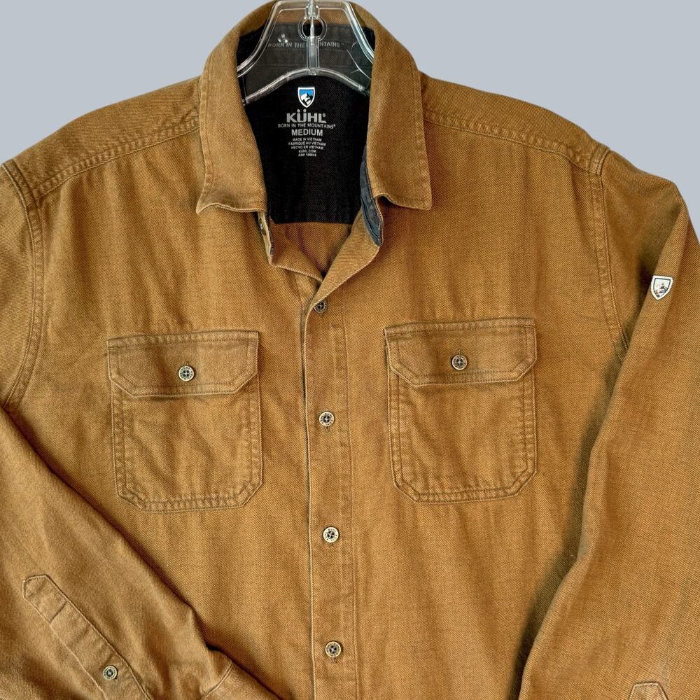 Kuhl Mens M Slim Fit Flannel Long Sleeve Button Up Utility Shirt Brown Pockets - Picture 3 of 8